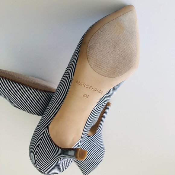 MARC FISHER Classic Black/White Stripe Heels EUC - Picture 8 of 9